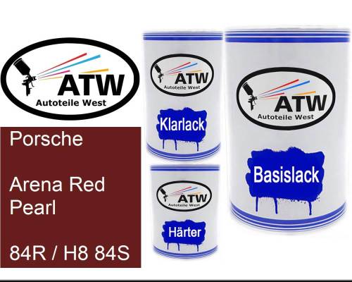Porsche, Arena Red Pearl, 84R / H8 84S: 500ml Lackdose + 500ml Klarlack + 250ml Härter - Set, von ATW Autoteile West.